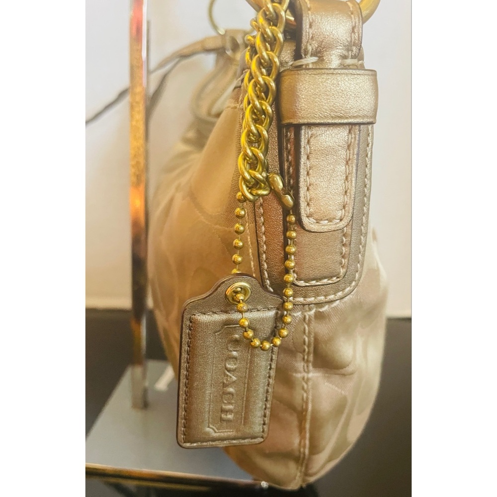 Coach Signature Gold Beige Canvas/Leather Shoulder Bag 12675 - Picture 8 of 14